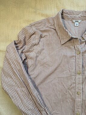 Sonoma Lightweight 100% Cotton CL Striped Button-Up Shirt in Rust & White